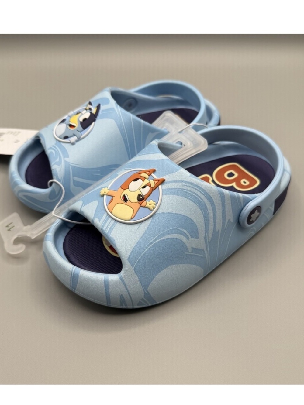 Ground UP Bluey & Bingo Kids Blue Marble Pattern Slides Sandals